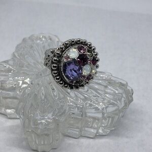 Dazzling sparkling colorful rhinestone statement ring bejeweled cluster.